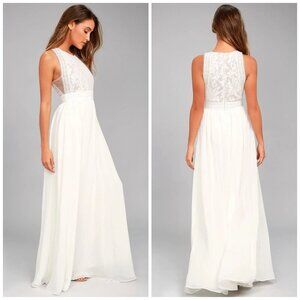 Lulus ✦ Forever & Always Lace Maxi Dress ✦ Halter Bodice w/ Chiffon Skirt Size S